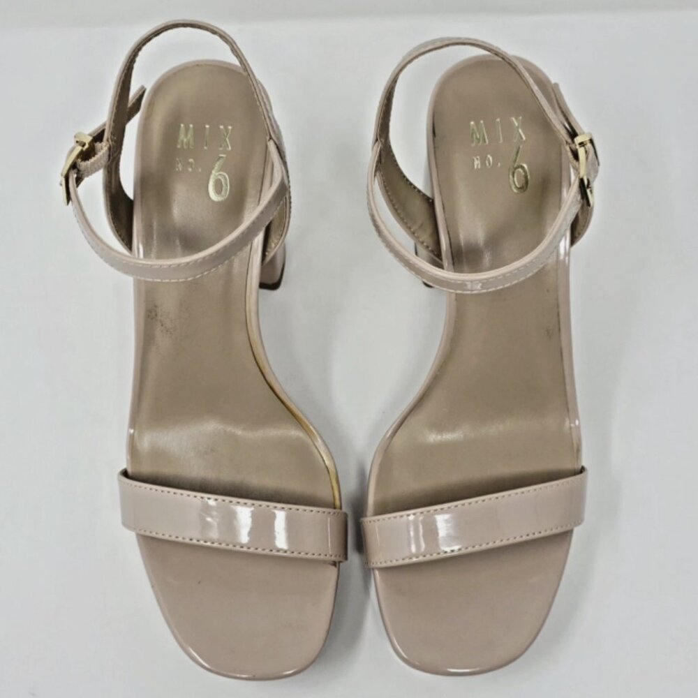 Beige Nude Patent Platform Open Toe Block Heel Sandal Womens 8.5 Baddie Chunky - Picture 8 of 11